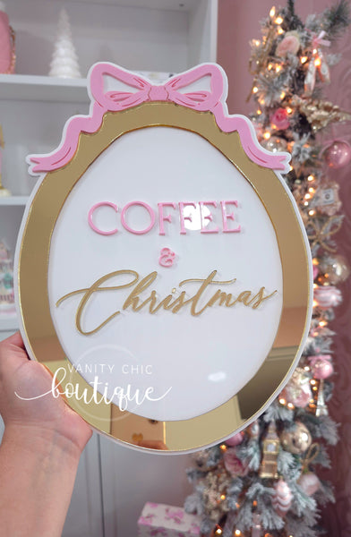 Coffee and Christmas Bow Wall sign