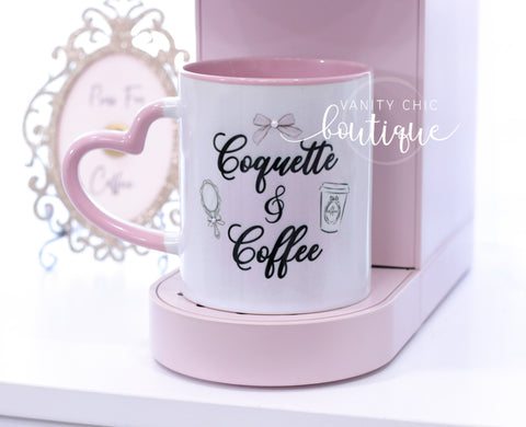 Coquette and Coffee Heart Handle Mug