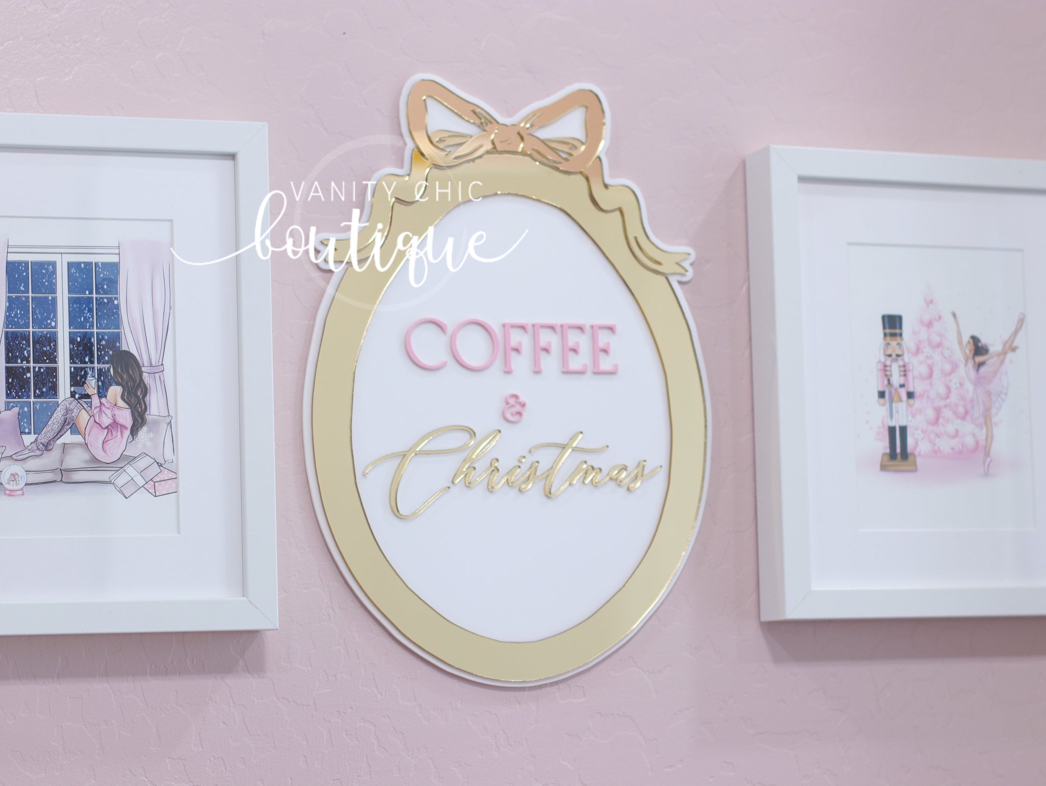 Coffee and Christmas Bow Wall sign
